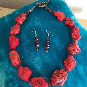 Chunky red necklace and earring set